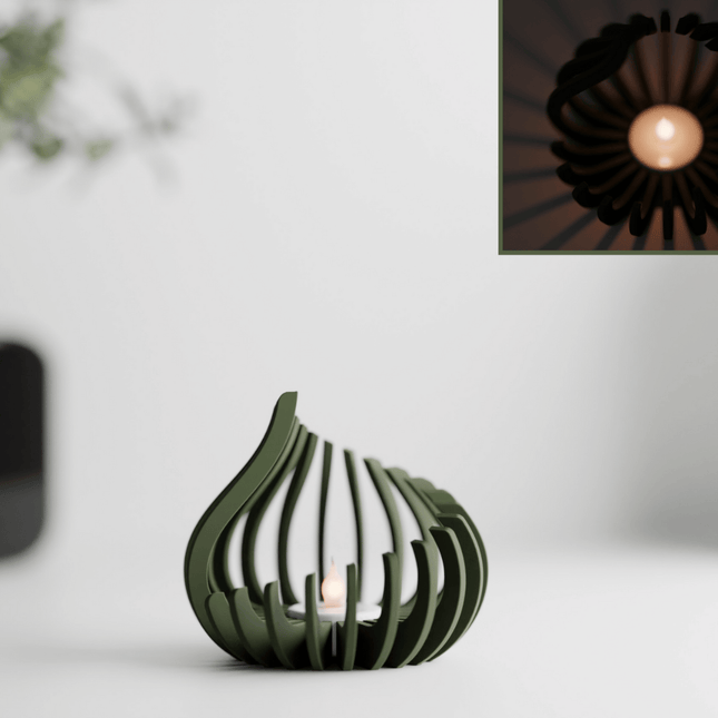 Olyra – suport tealight sculptural în formă de flacără