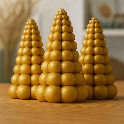 Pinova | set decorativ cu 3 brăduți sculpturali, suport tealight