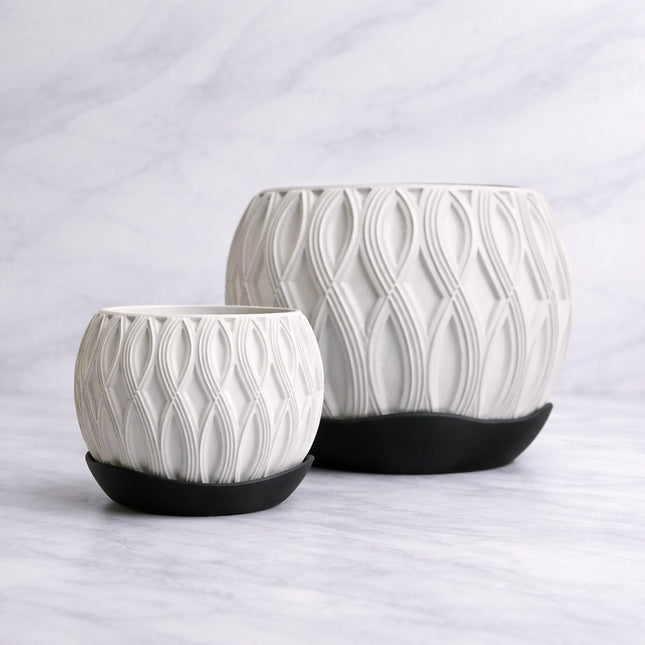 Tavo | ghiveci decorativ cu farfurie, design geometric