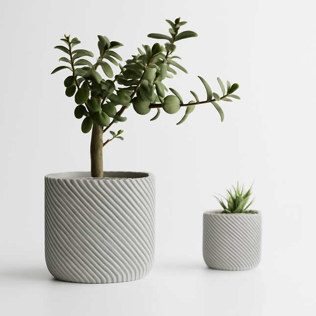 Eroni – ghiveci decorativ cu striații diagonale și pereți groși