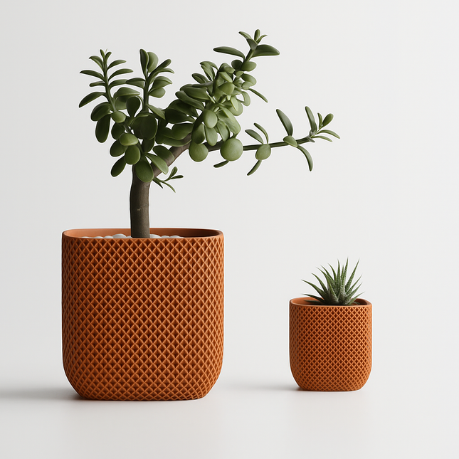 Velthy – ghiveci cubic cu margini rotunjite și textură dublu-ribată