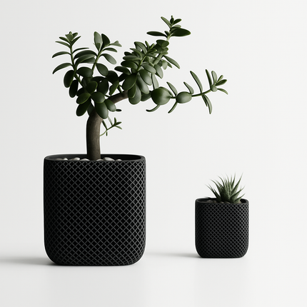 Velthy – ghiveci cubic cu margini rotunjite și textură dublu-ribată