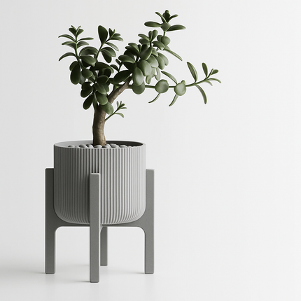 Vasor – ghiveci cu striații și suport în stil mid-century