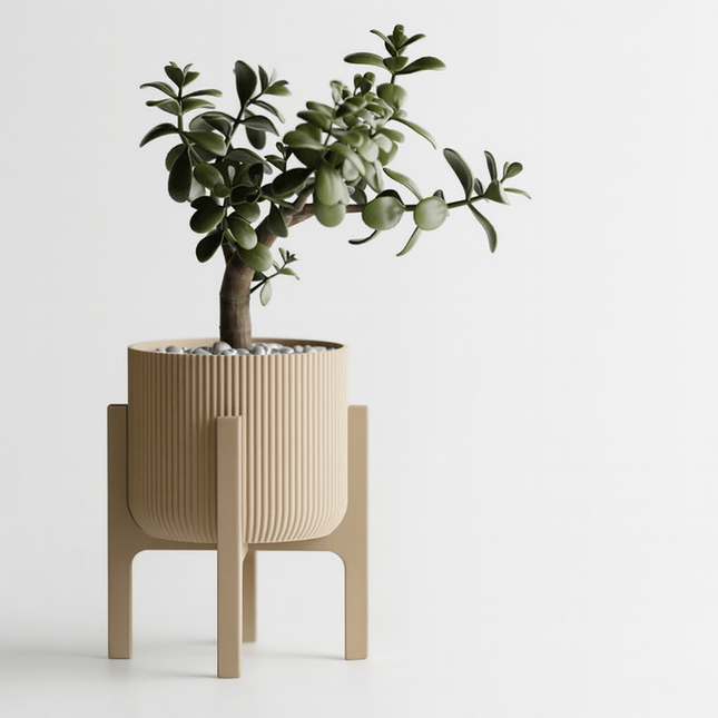 Vasor – ghiveci cu striații și suport în stil mid-century