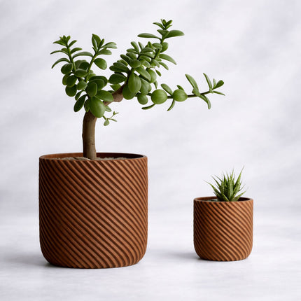 Eroni – ghiveci decorativ cu striații diagonale și pereți groși